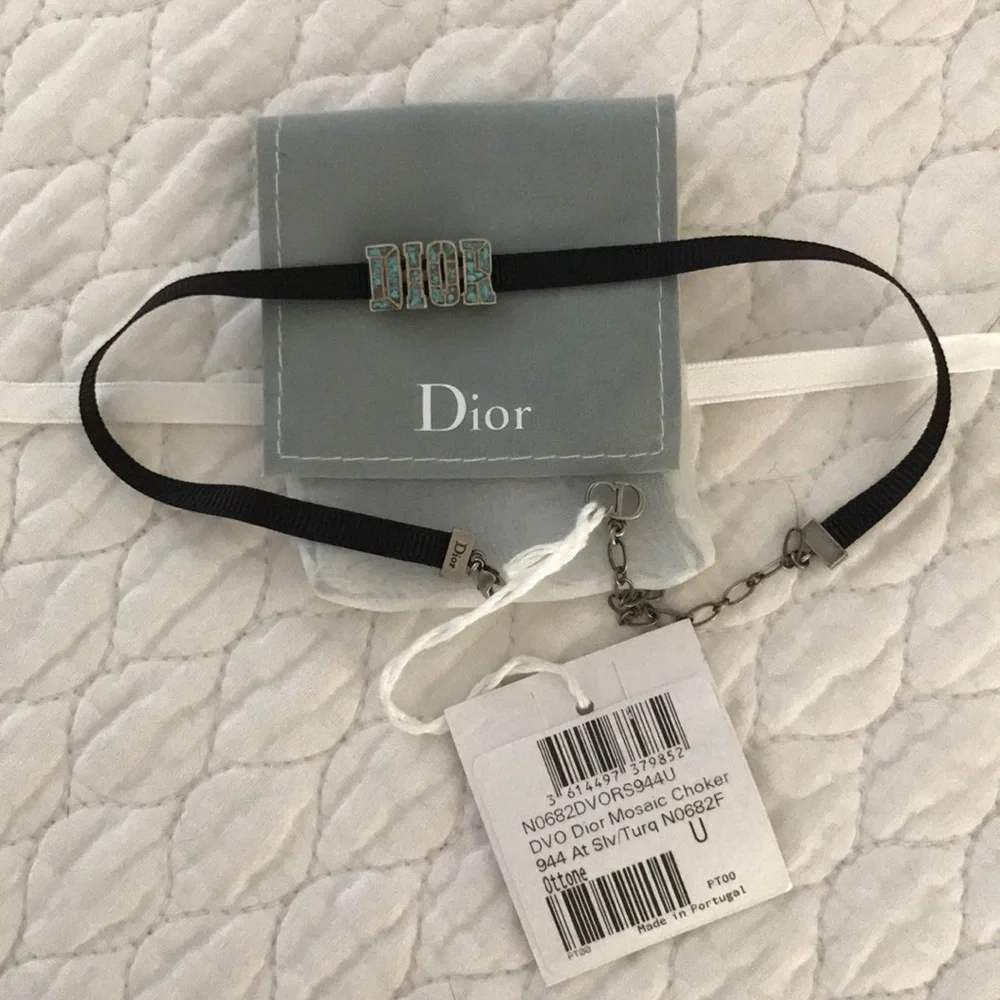 Dior Choker Necklace, Logo in Rusty Blue, OS - Picture 3 of 5